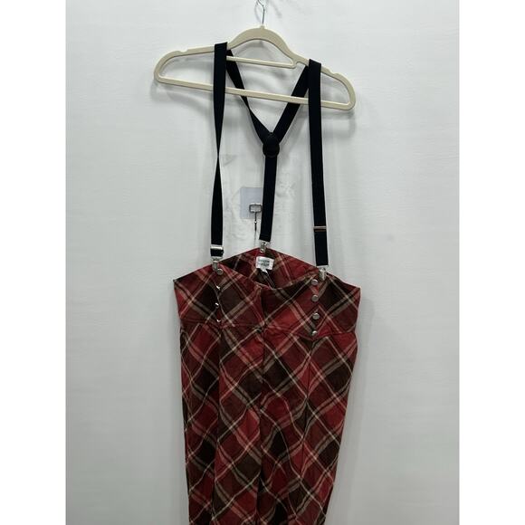 Unique Vintage Womens Suspenders Plaid Pants Red Brown Wide Leg Size 1X/16 NWOT - Picture 7 of 12